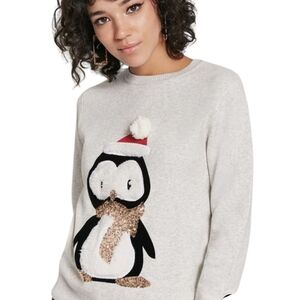 Forever 21 Pequin Sequin Santa Hat Gray Sweater Woman's Size Large